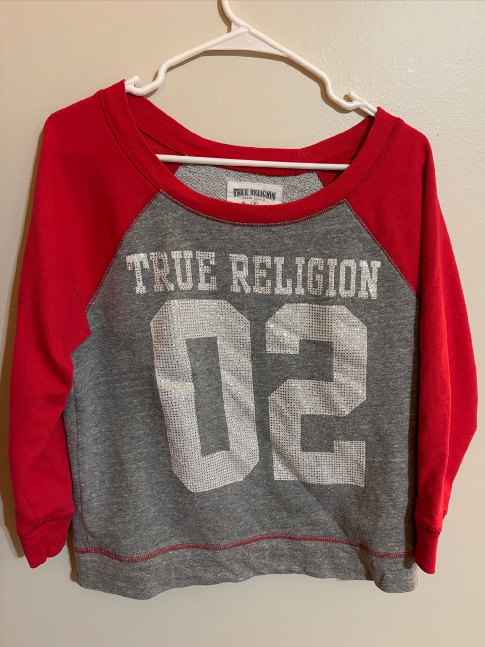 True Religion Women’s Red & Gray Go Team Pullover with Number Graphic